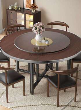 Hx2加厚圆桌圆桌面折叠桌圆形桌子吃饭家用转盘酒店饭桌饭店餐桌