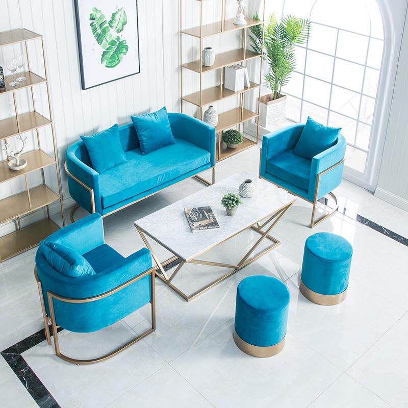 北欧铁艺客厅沙发椅茶边几单双三人办公接待休闲沙发茶几组合包邮