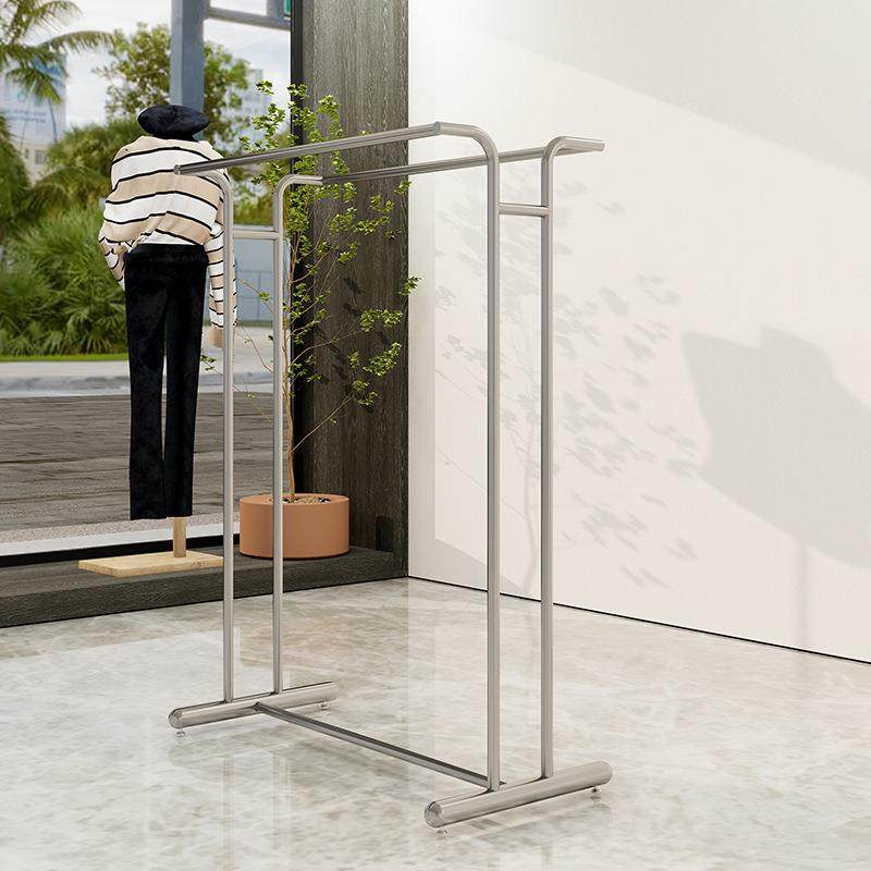 简约服装店中岛货架展示架落地式不锈钢双排侧挂衣杆男女装货架