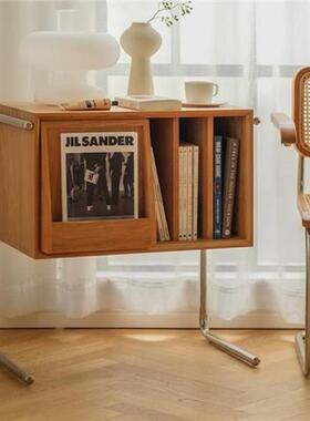 家居边几角柜实木床头柜新款黑胶收纳中古置物架复古柜子落地黑色