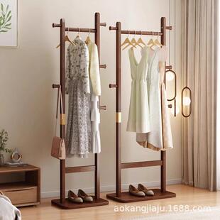 实木衣帽架高级感家庭落地卧室挂衣架客厅办公室家用立式小型衣架