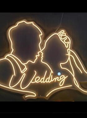 浪漫婚礼婚庆发光头像亚克力霓虹灯暖白粉色wedding派对装饰