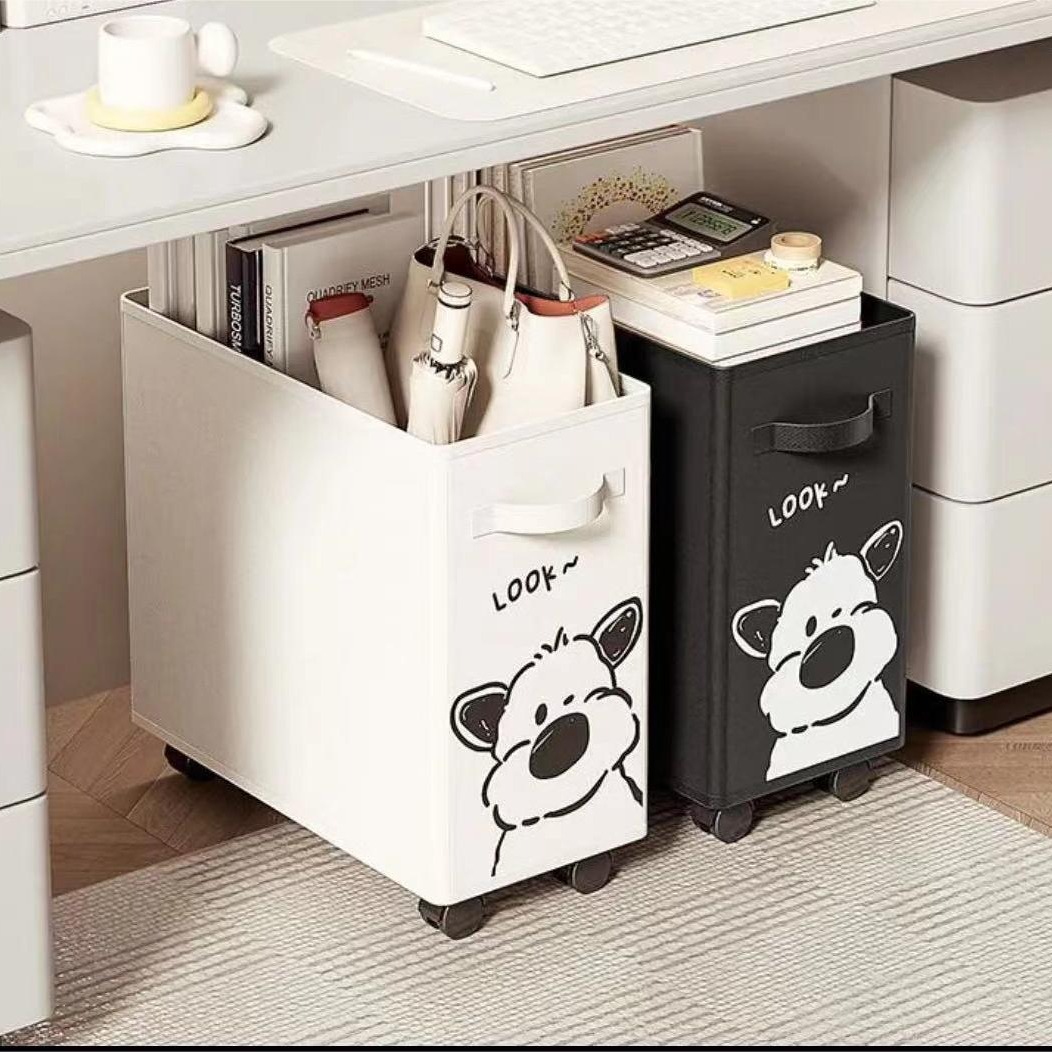 奶油风桌下置物架收纳筐工位放包带轮小推车办公室宿舍移动收纳架