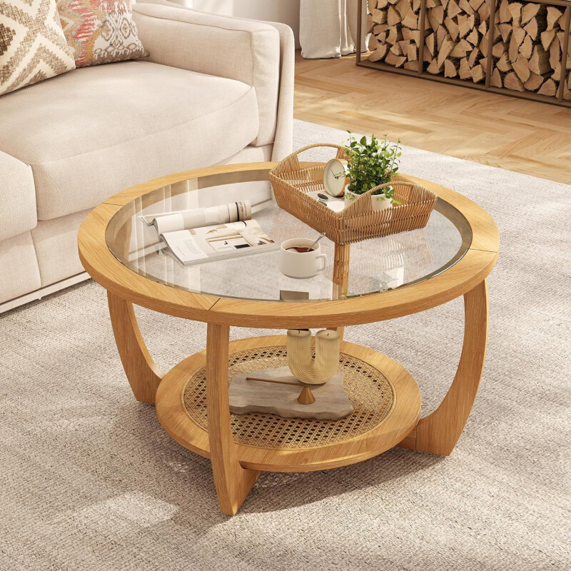 家用茶几茶桌茶台小户型轻奢现代卧室坐地阳台圆形玻璃客厅小桌子