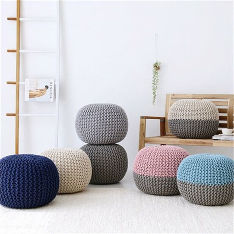 北欧手工编织蒲团简约可拆洗圆墩坐垫客厅沙发坐墩搁脚蹋凳换鞋凳