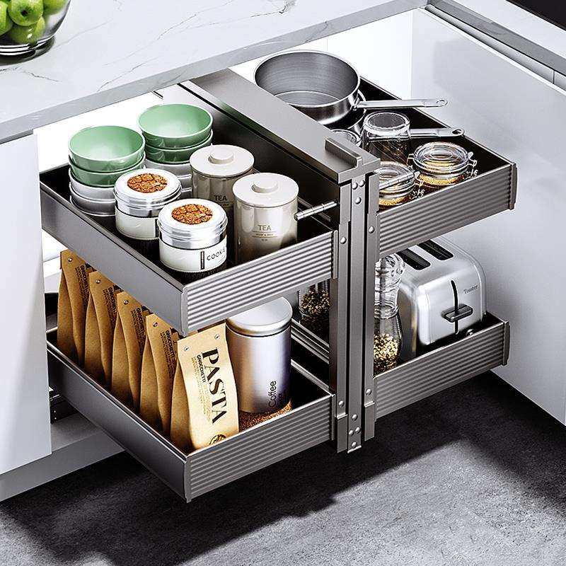 kitchentime|转角拉篮厨房橱柜收纳置物架拐角铝旋转小怪物全拉出,电子元器件市场,其它元器件,淘宝优惠券,粉丝福利购,淘宝优惠卷