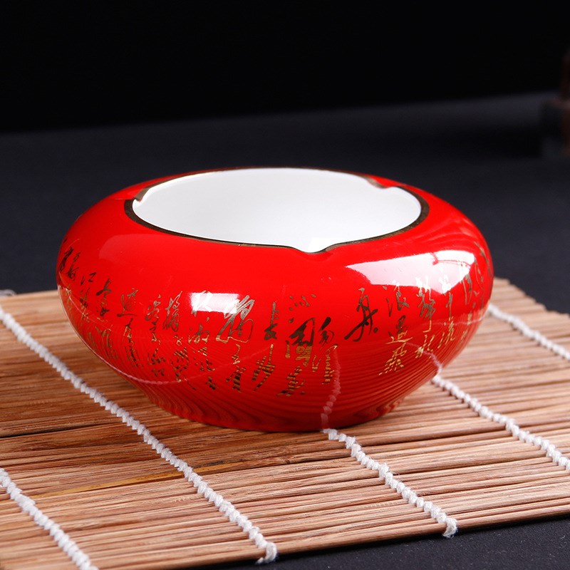 诗词将军办公三件套装红色商务会议礼品陶瓷杯子笔筒烟缸印制logo