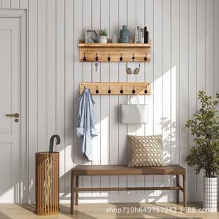 简约风木质衣帽间挂钩架壁挂式木质墙上置物架玄关钥匙收纳挂架