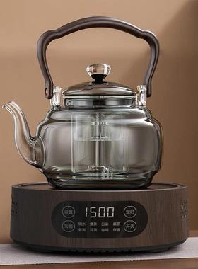 耐热星空提梁蒸煮高硼硅玻璃煮茶壶套装星空顶珠高端烟灰色