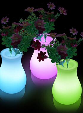 创意led小花瓶充电遥控七彩小夜灯家居装饰摆件发光小花瓶