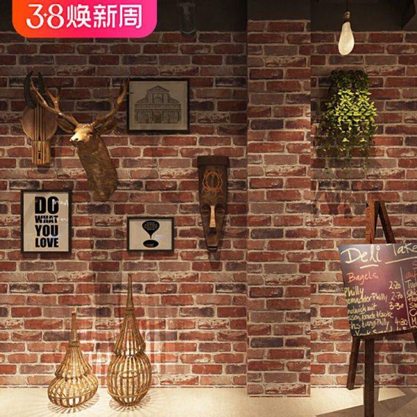 3D复古红砖青砖仿古砖头砖纹砖块墙纸非自粘店铺装修饭店壁纸仿砖