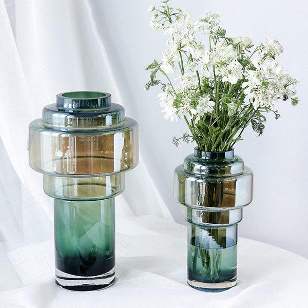 简约轻奢售楼处柜台客厅装饰品透绿色大号多层直筒玻璃花器插花瓶,家居饰品,花瓶,淘宝优惠券,粉丝福利购,淘宝优惠卷