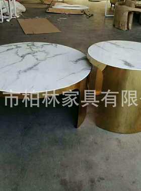 后代意式不锈钢轻奢客厅组合圆茶几岩板茶几沙发边几小茶几小家具