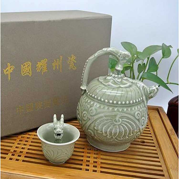 现货耀州瓷两件套公道杯倒流壶陶瓷摆件瓷器家居摆件公道杯可定