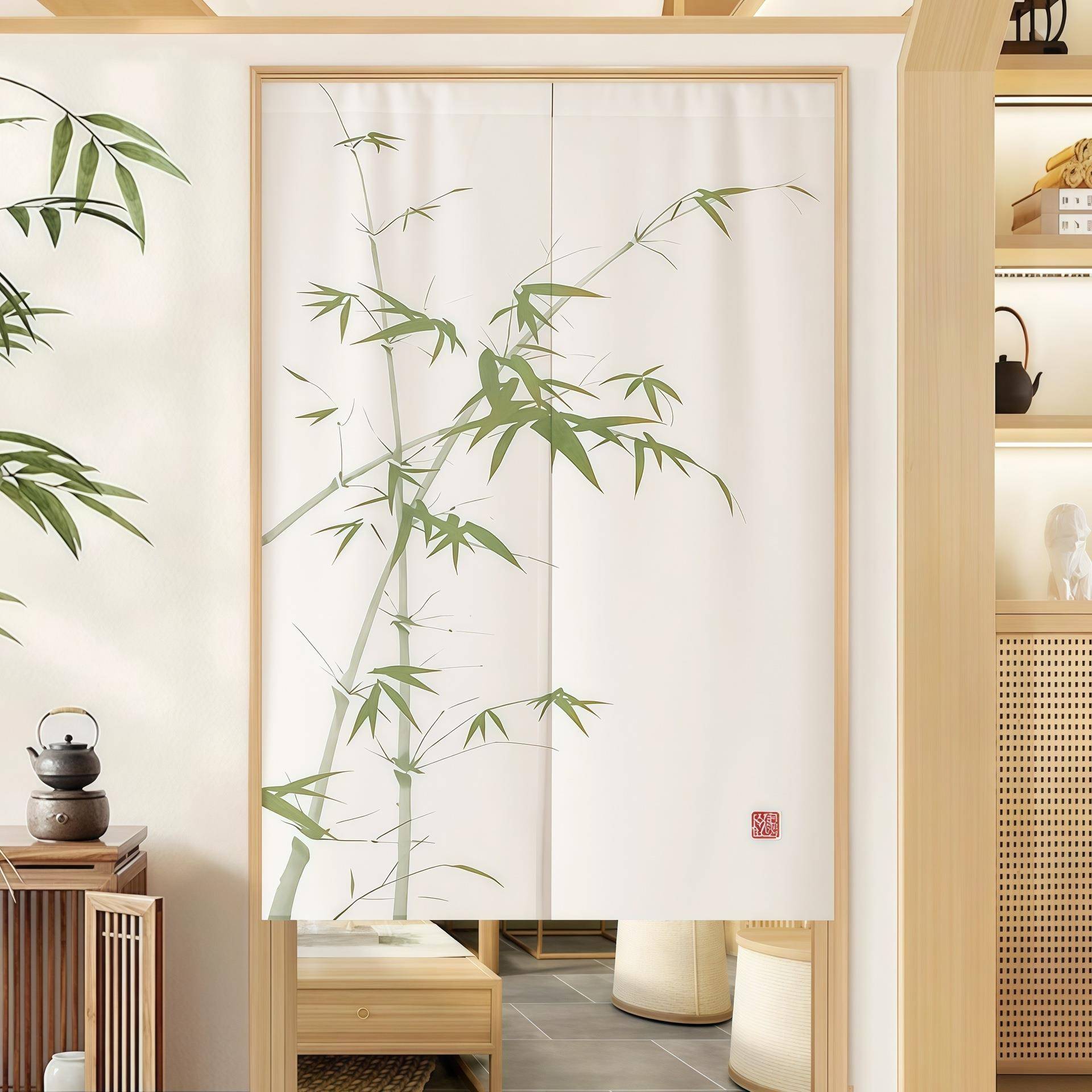 中式竹子门帘隔断帘玄关卫生间厕所门口半截遮挡挂帘家用卧室帘子