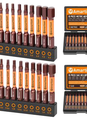 20件套六角头内六角扳手批头组红色公制和英制S2钢制，带塑料盒