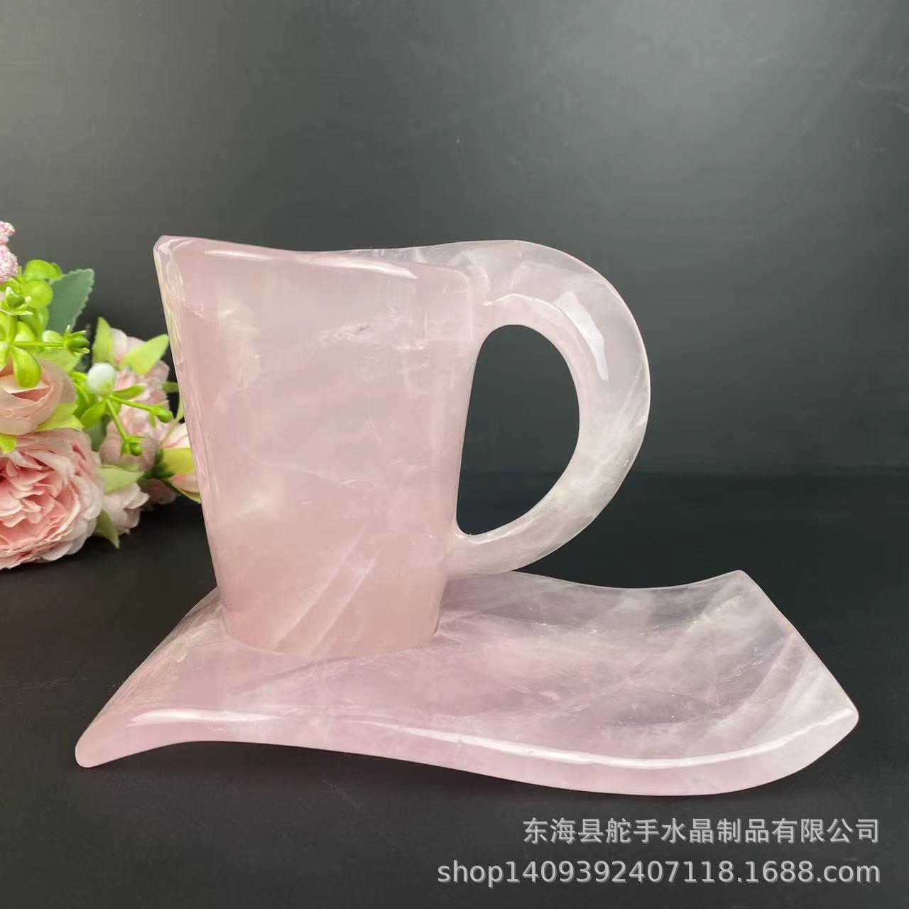 热销品一整套粉晶杯子器具精工切割而成家居壁橱办公室摆件
