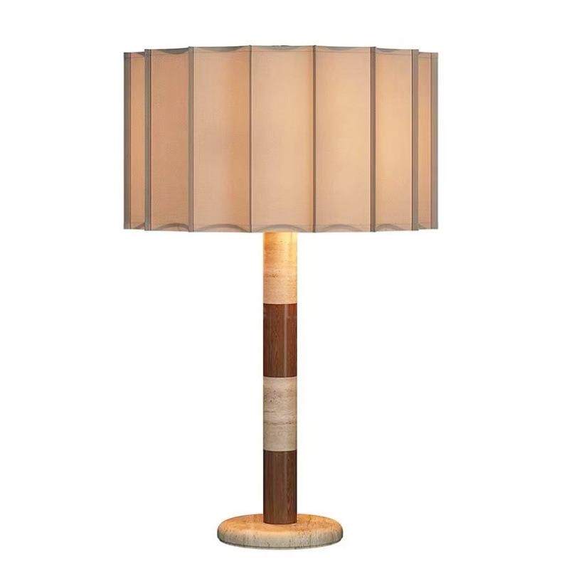 中古百褶灯罩堆积木黄洞石柱台灯落地灯复古阅读客厅背景氛围灯具