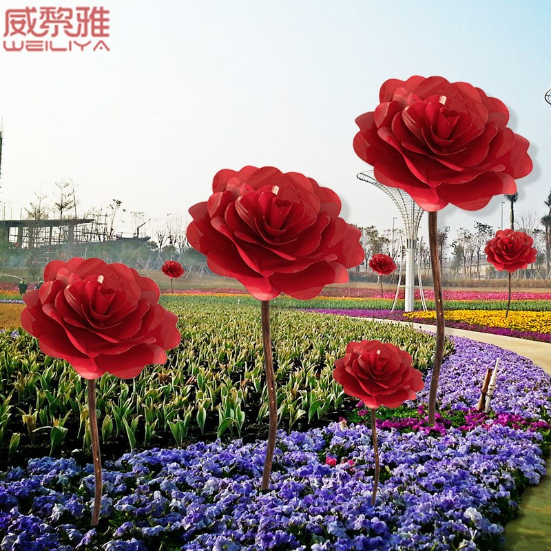 铁艺玫瑰花雕塑户外广场步行街园林售楼部草坪花朵网红拍照片摆件