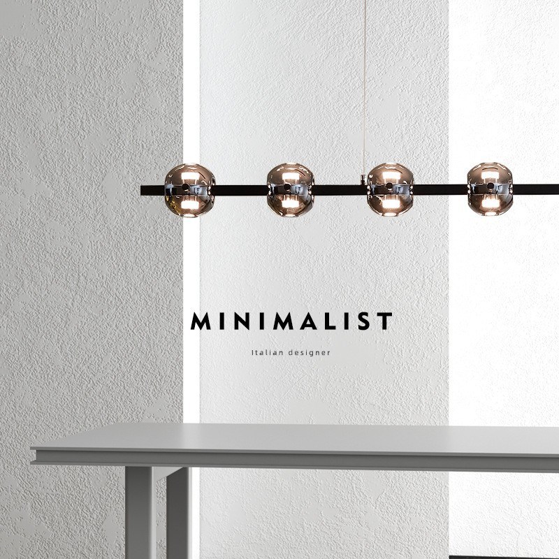 极简意式餐厅吊灯高端设计师烟灰玻璃灯具创意简约吧台一字长条灯