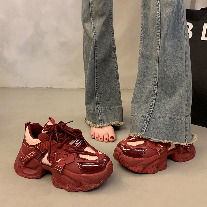 厚底增高安可拉红百搭老爹鞋女