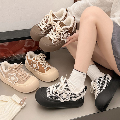 美拉德风厚底增高加绒百搭板鞋女