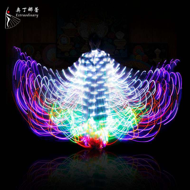 灯光led道具蝴蝶翅膀发光七彩披风肚皮舞道具酒吧LED发光七彩翅膀
