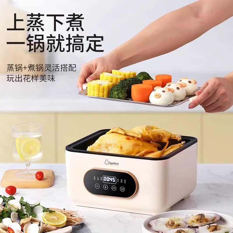 电蒸锅家用智能蒸煮一体多功能大容量不锈钢蒸盘多层蒸锅煮火锅