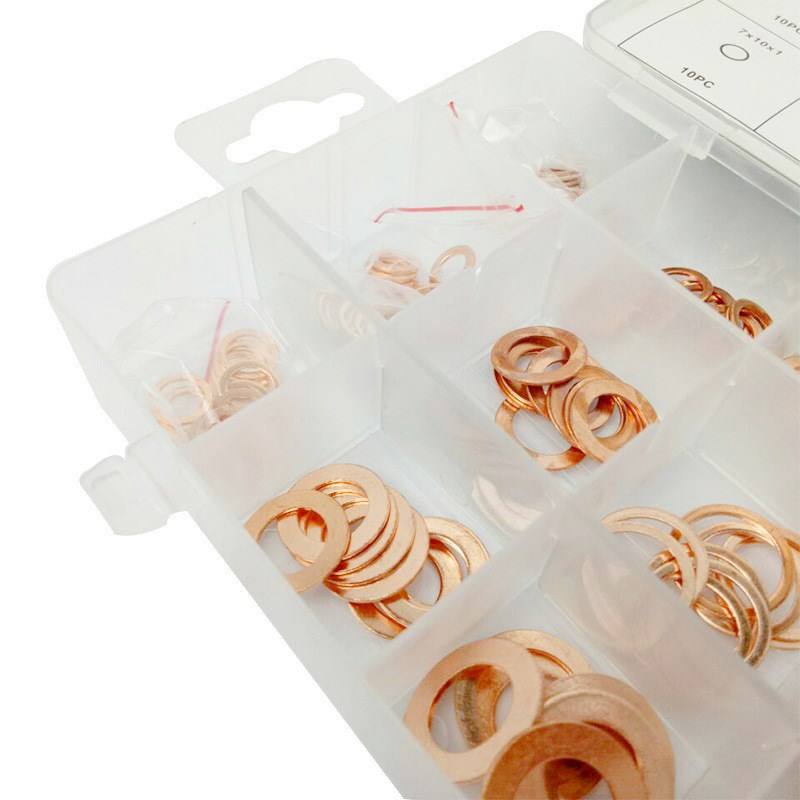 跨境电商紫铜垫片M5-M14紫铜油封垫片盒装O型密封垫圈铜平垫