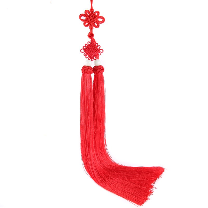 加长款47厘米亮光冰丝中国结菠萝帽双流苏挂坠汽车挂件乐器剑穗