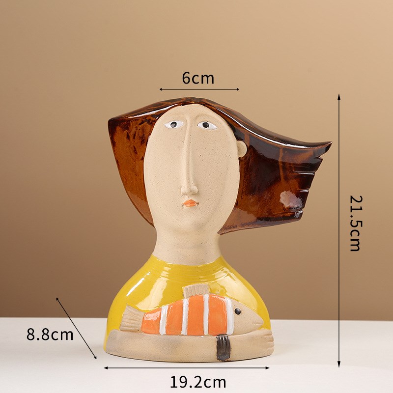 个性彩绘西域风情抽象人物陶瓷花瓶摆件创意轻奢陶瓷装饰品工艺品