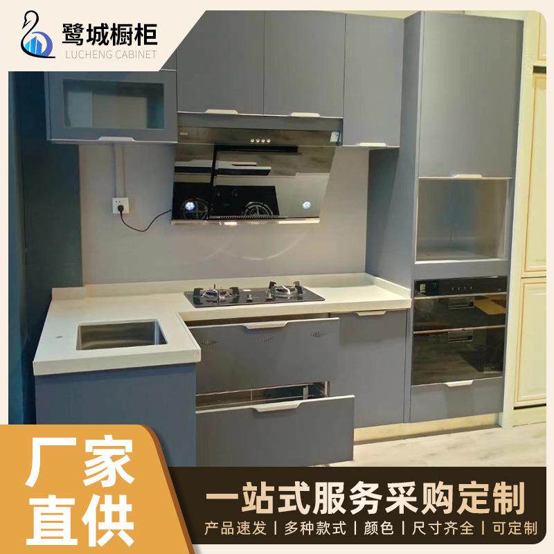 现代轻奢304不锈钢橱柜全屋整体厨房柜门不锈钢灶台一体厨房柜子