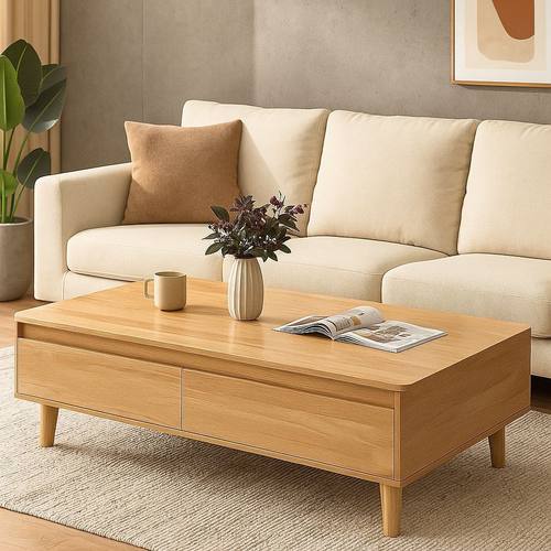 茶几家用新款客厅卧室创意小户型高级感方形原木风实木芯茶几桌子