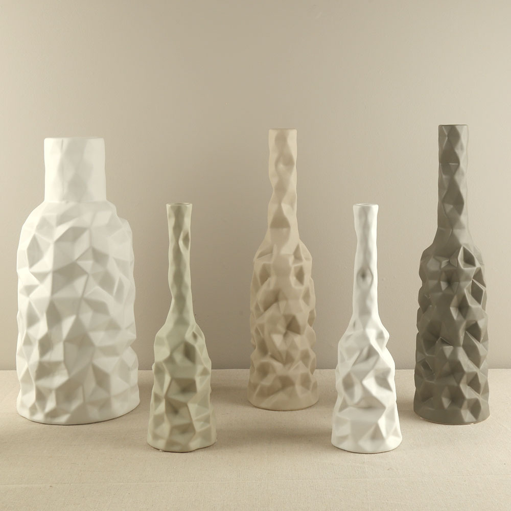 凹凸折纸陶瓷花瓶欧式简约大气花瓶客厅卧室摆件花瓶