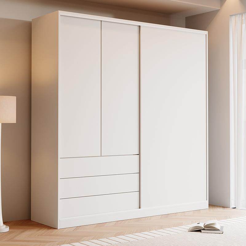 全实木生态板可订大衣柜简约现代出租房卧室家用推拉门奶油风儿童
