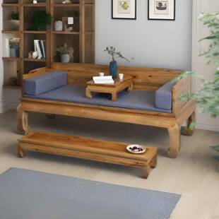 原木厚板罗汉床沙发椅两用新中式小户型床榻樟木榫卯家具单人床