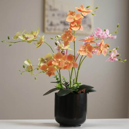 中式仿真蝴蝶兰花艺摆件假花绢花装饰客厅电视柜室内盆栽创意摆设