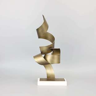 新中式金属大理石飘带摆件样板房售楼部卧室书房客厅桌面玄关饰品