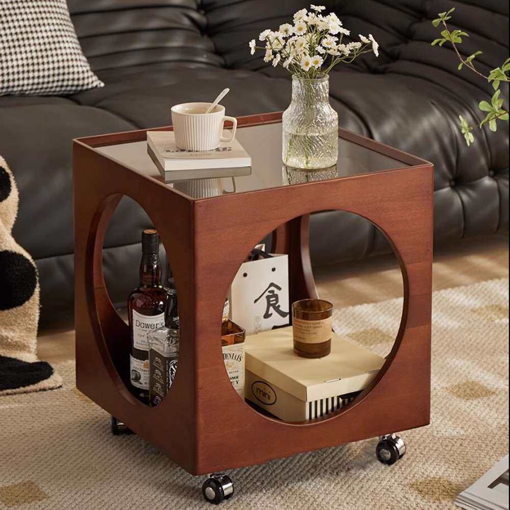 中古实木藤编茶边几家用复古客厅沙发床头玻璃方形置物柜可移动,电子元器件市场,其它元器件,淘宝优惠券,粉丝福利购,淘宝优惠卷