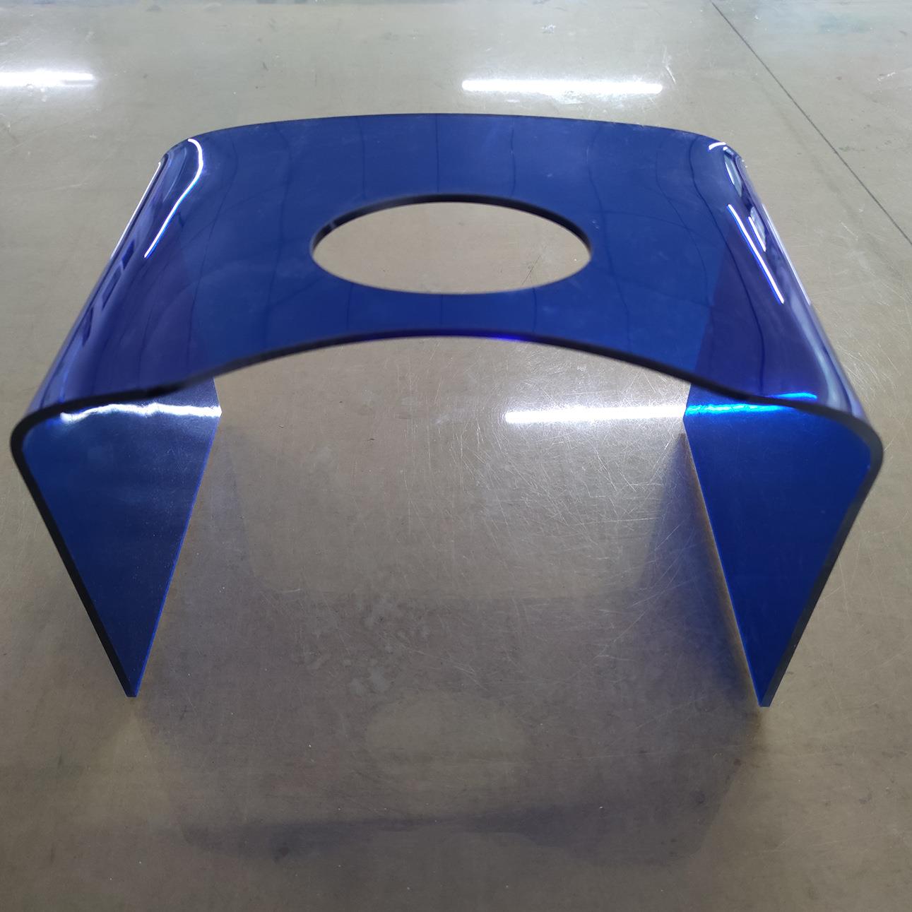 蓝色打孔有机玻璃展示台热弯展览架u型展架立式展览台