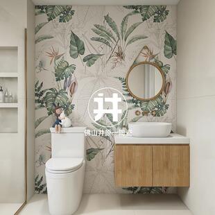 法式卫生间瓷砖绿色植物花砖600x1200复古芭蕉叶墙砖龟背竹浴室砖
