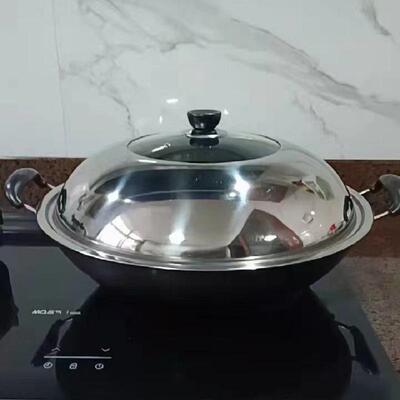 不锈钢锅盖家用炒菜锅盖子28-47CM炒锅锅盖通用透明锅盖玻璃盖