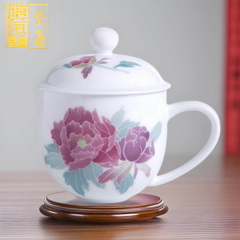 湘醴窑醴陵瓷器手绘釉下五彩贵妃杯办公室送礼陶瓷女士茶杯喝水子