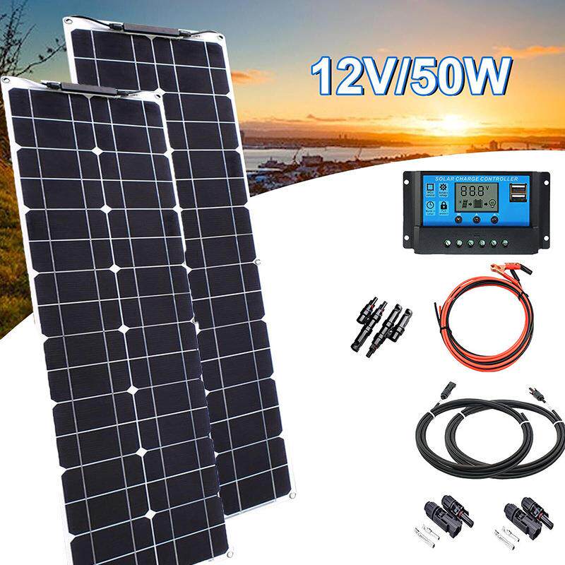 单晶50W太阳能板双片装防水光伏发电套件适用于房车轮船100W