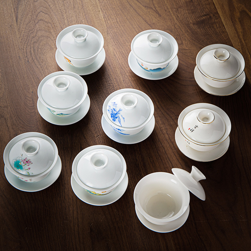功夫陶瓷盖碗羊脂玉大号茶杯功夫三才泡茶碗单个家用茶具单个茶碗