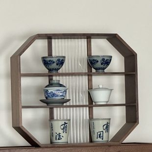 中式小型桌面博古架展示架壁挂墙上紫砂壶茶具收纳架多宝阁置物架