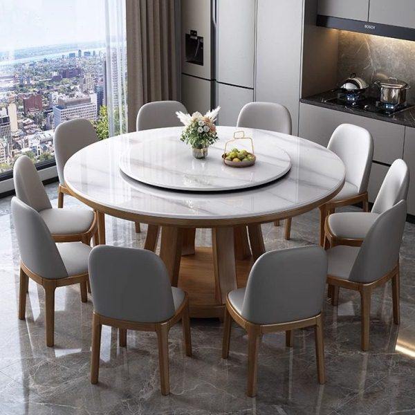 圆形岩板餐桌椅组合现代简约轻奢实木大圆桌带转盘家用电磁炉饭桌,住宅家具,岩板餐桌,淘宝优惠券,粉丝福利购,淘宝优惠卷