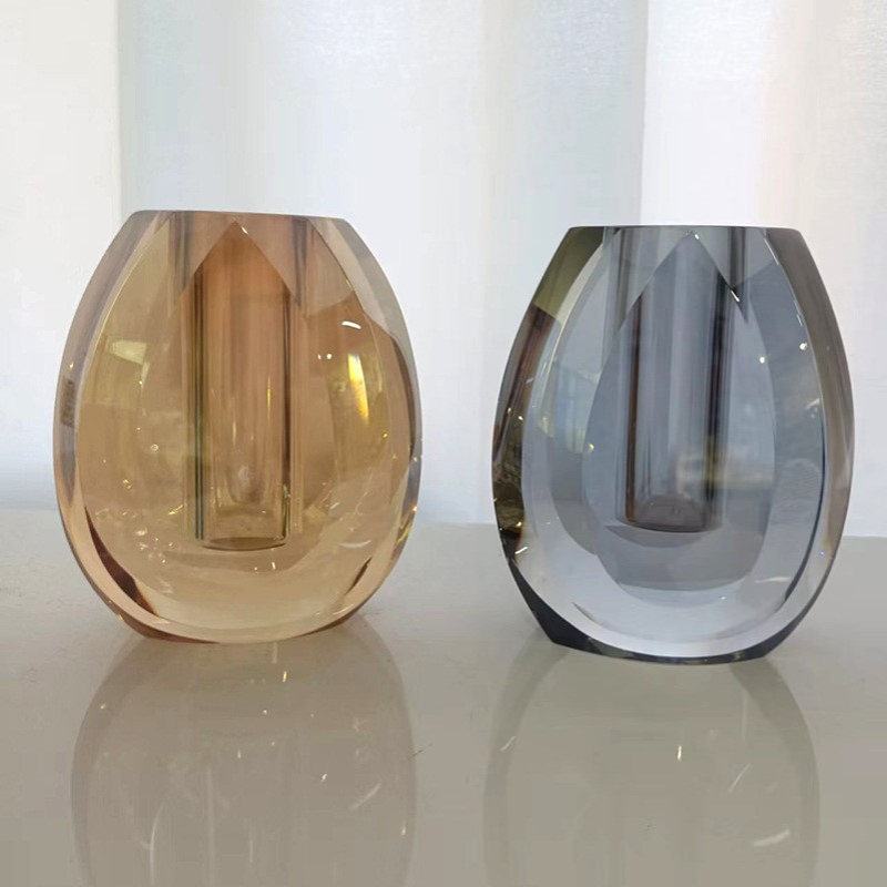 现代级简约水晶几何美心花瓶摆件样板房间客厅餐桌花艺插花器摆设