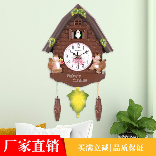 欧式布谷鸟挂钟儿童卧室整点报时时钟家用客厅装饰复古挂墙咕咕钟