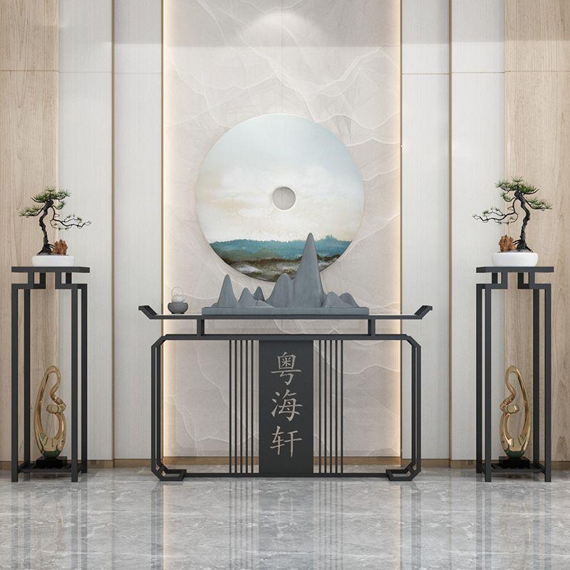 新中式玄关桌现代轻奢大理石供桌酒店大厅展示玄关台窄桌铁艺条案